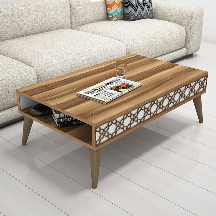 Hanah Home City - Mesa de centro Nogal y Blanco